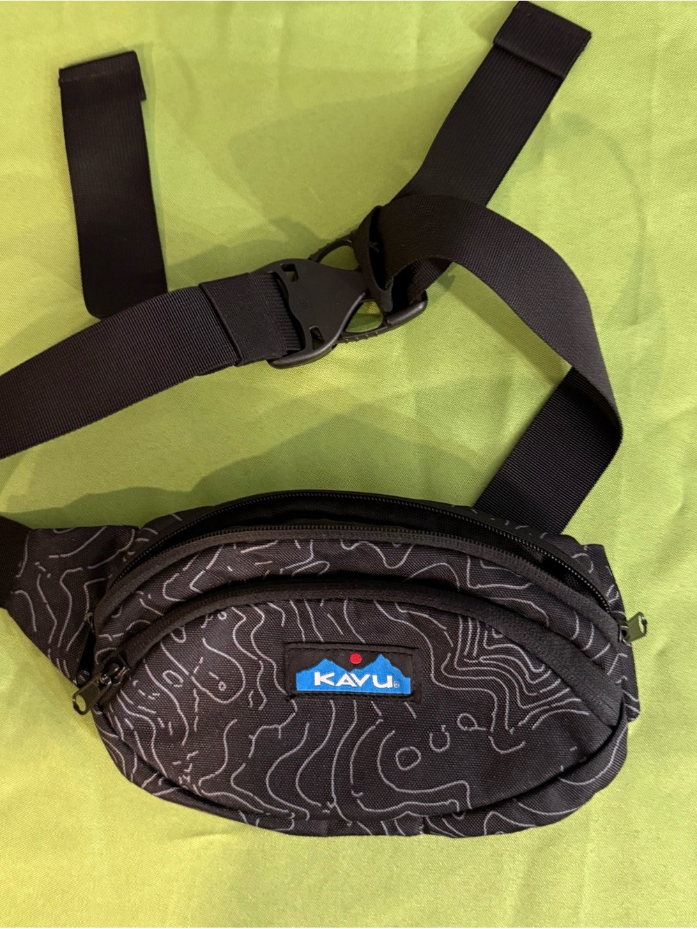 Kavu Black Topography Print Waist Pack with Blue Logo NWOT